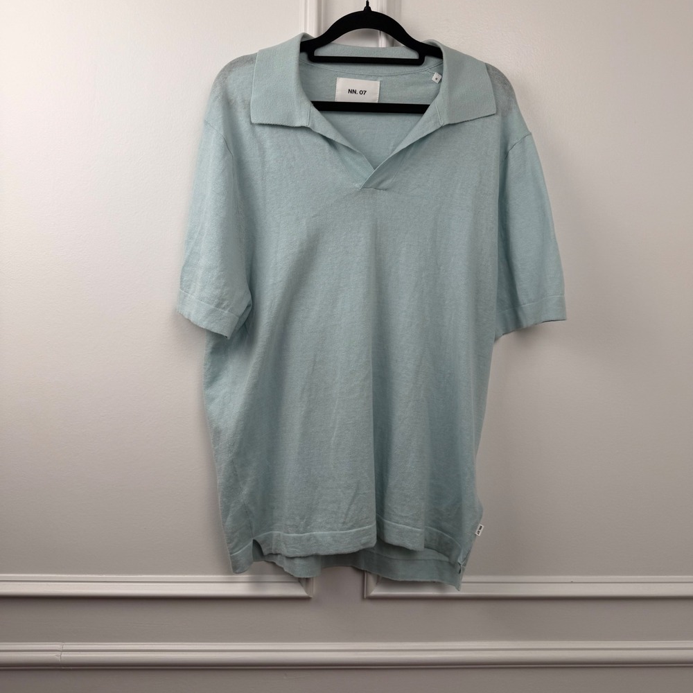 NN.07 Ryan Polo 6311 Mens Light Blue Cotton Linen Knit Short Sleeve Shirt Size M